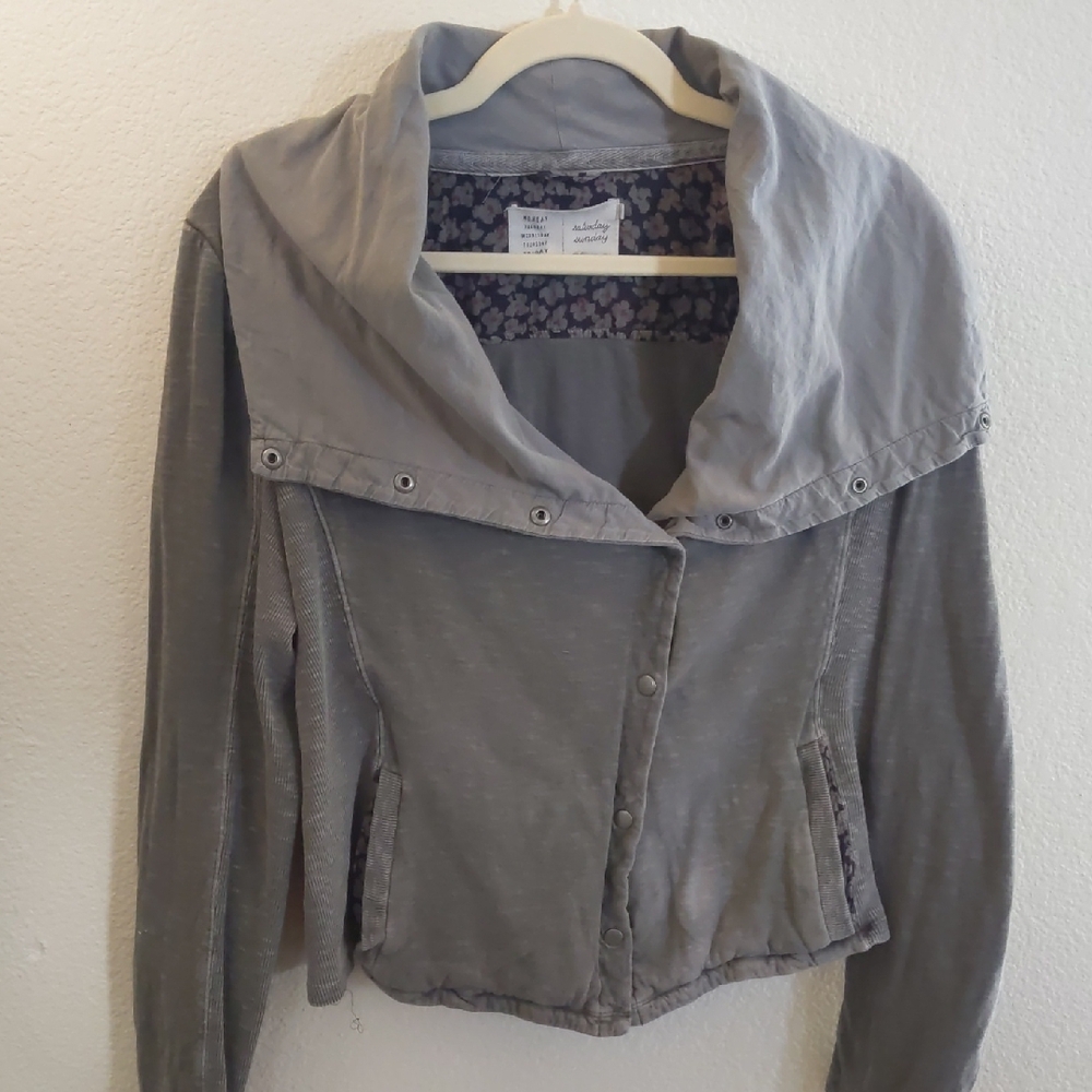 Anthropologie Sat Sunday Gray Biker Military Jacket goth Y2K 100% Cotton L